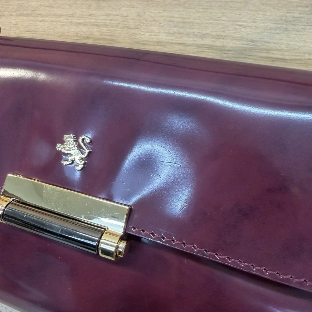 Pratesi Barchetta Italian Leather Shoulder Bag Chianti Burgundy Gold Hardware